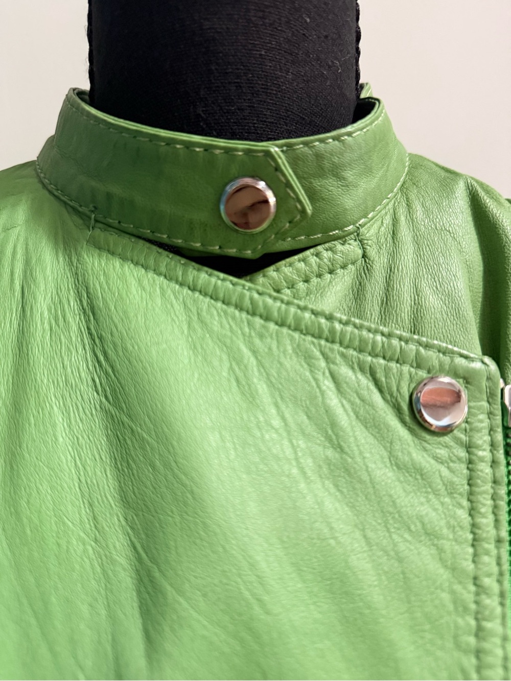 Bernardo Genuine Leather Moto Jacket S Apple Green Asymmetrical Biker - Picture 4 of 12